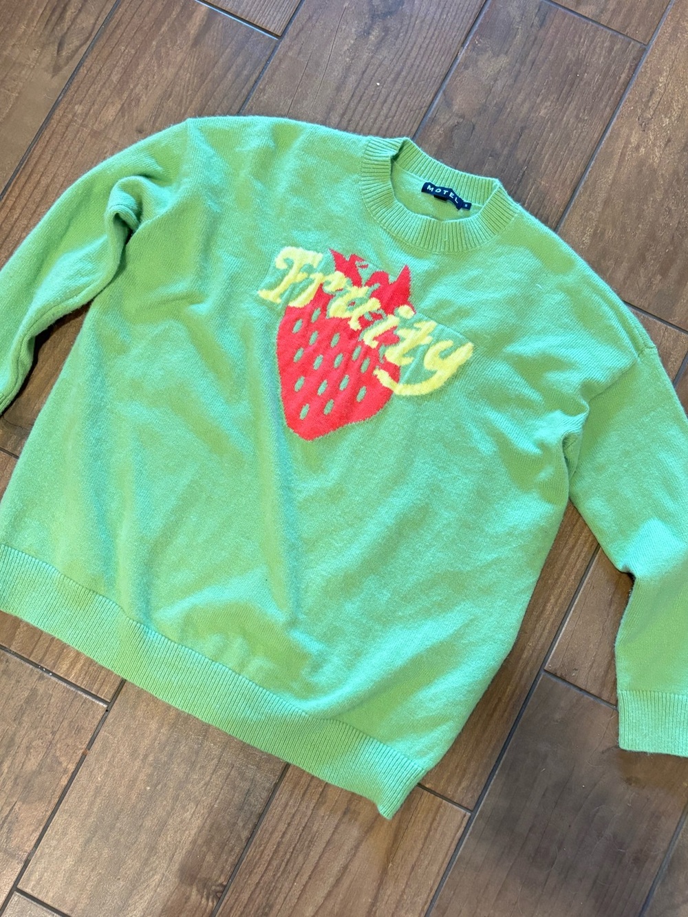 Motel Rocks Lulees Oversized Fruity Strawberry Sweater Lime Green Size S
